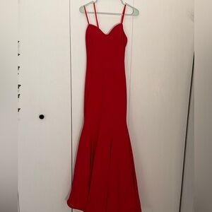 Red strapless prom dress